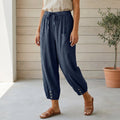 Hoch taillierte Relaxed-Cropped-Hose mit gerafften Knöcheln aus Leinen