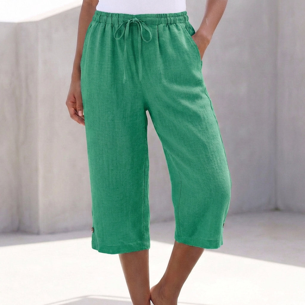 Relaxed-Fit Damen Hose aus Leinen mit Kordelzug und Taschen