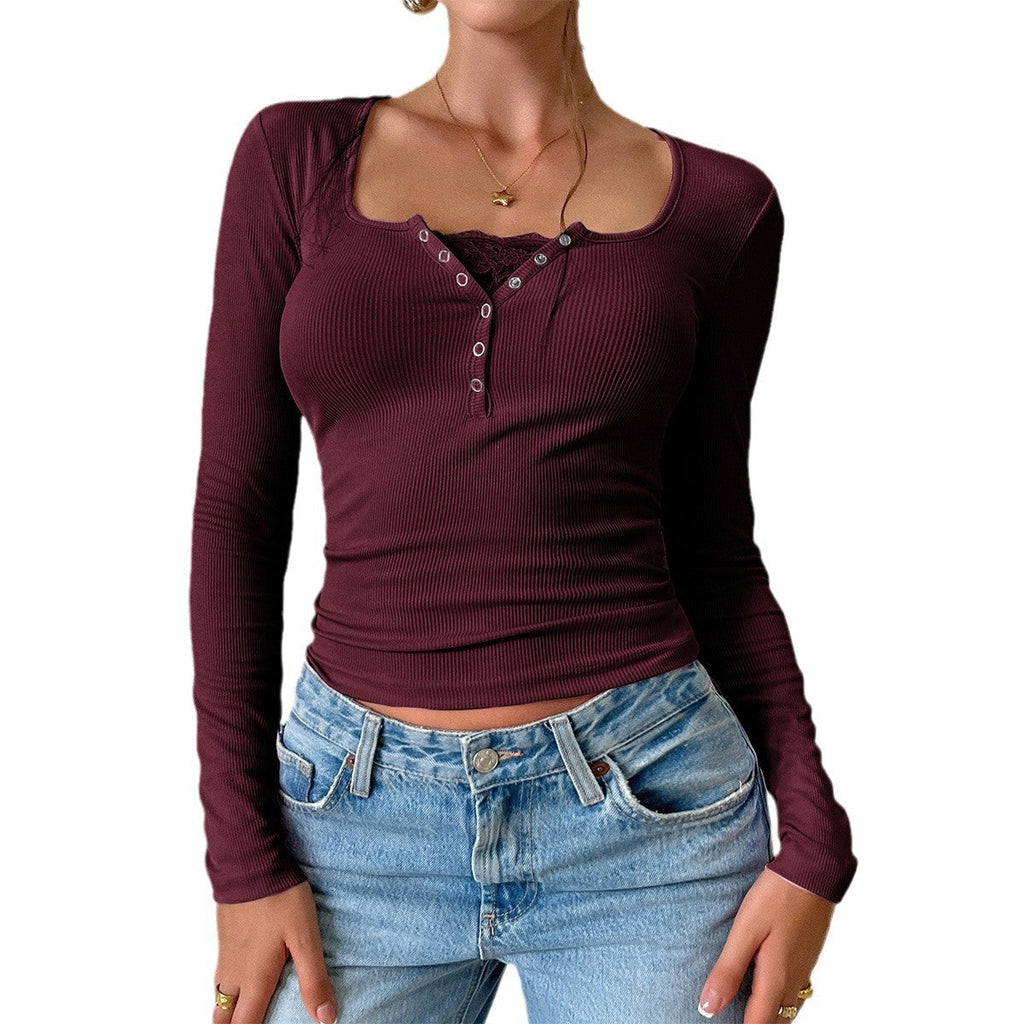Damen Langarmshirt mit Knopfleiste und Rippstruktur