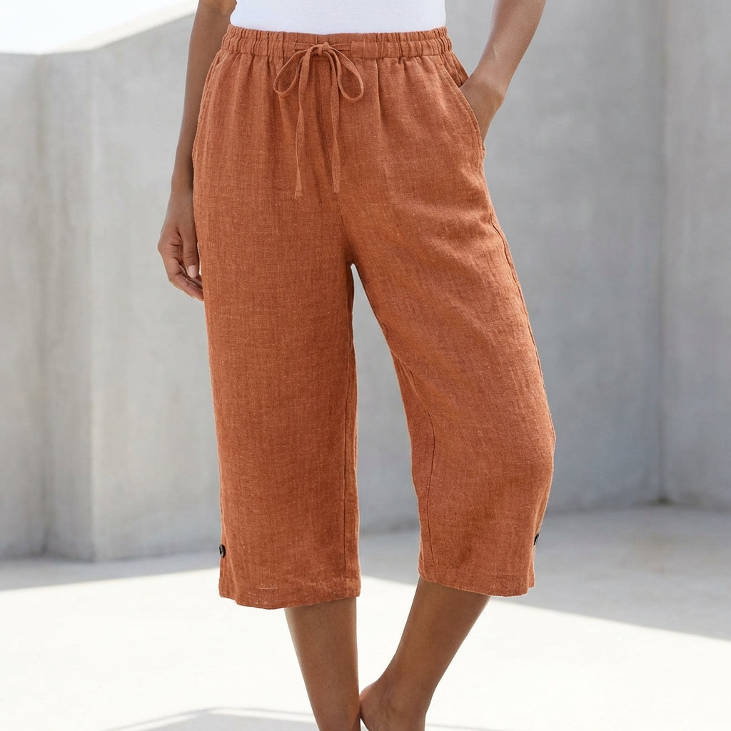 Relaxed-Fit Damen Hose aus Leinen mit Kordelzug und Taschen